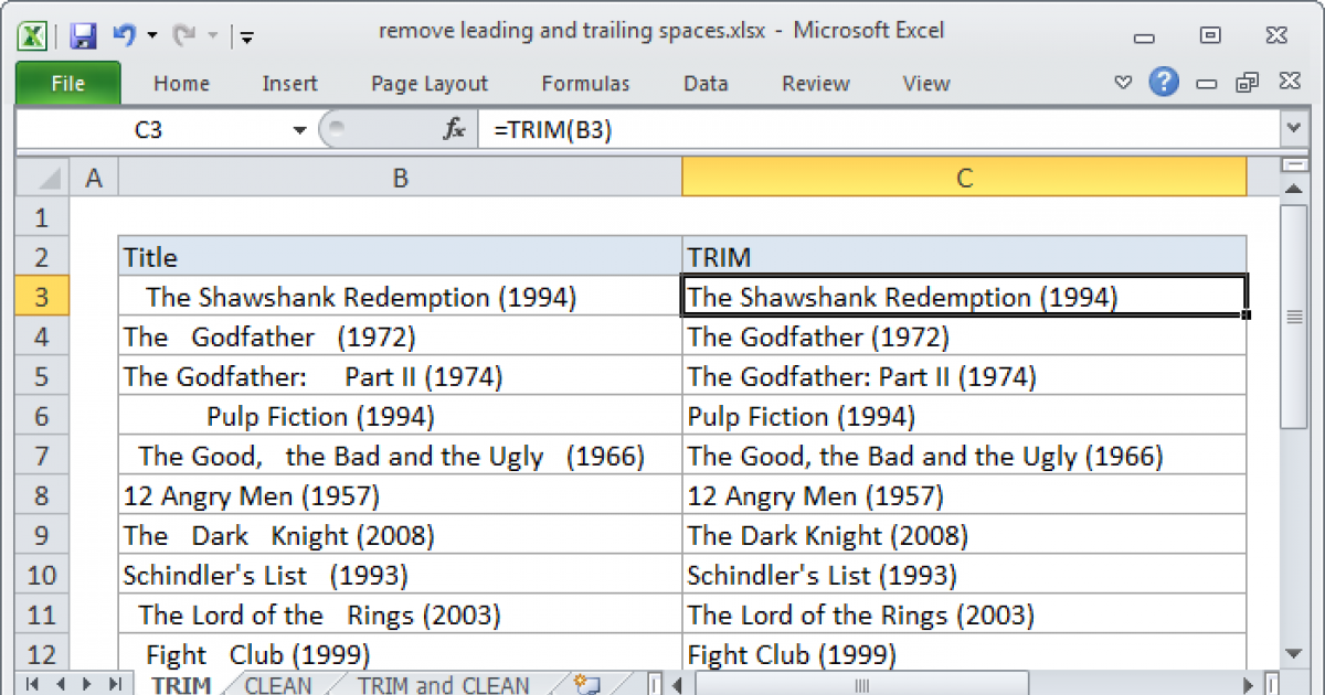 Formula To Remove Space In Front Of Text